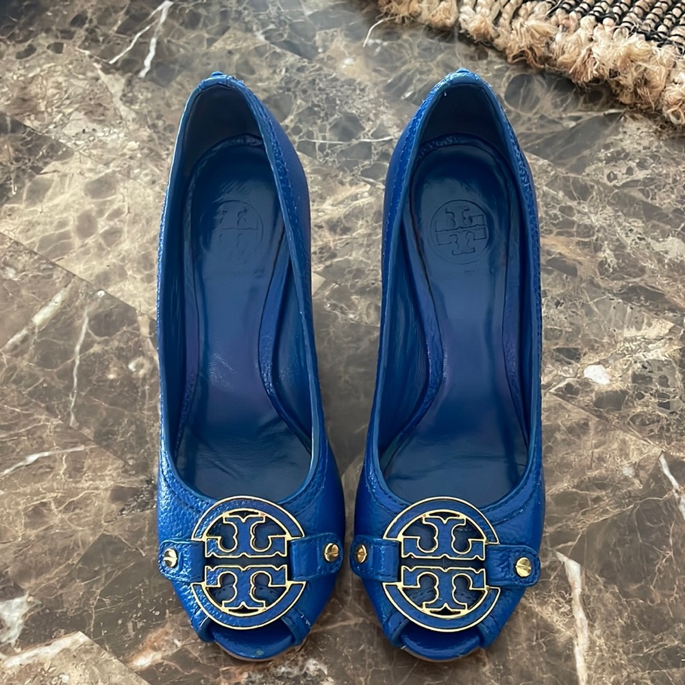 Blue TORY BURCH Peep Toe Wedge
